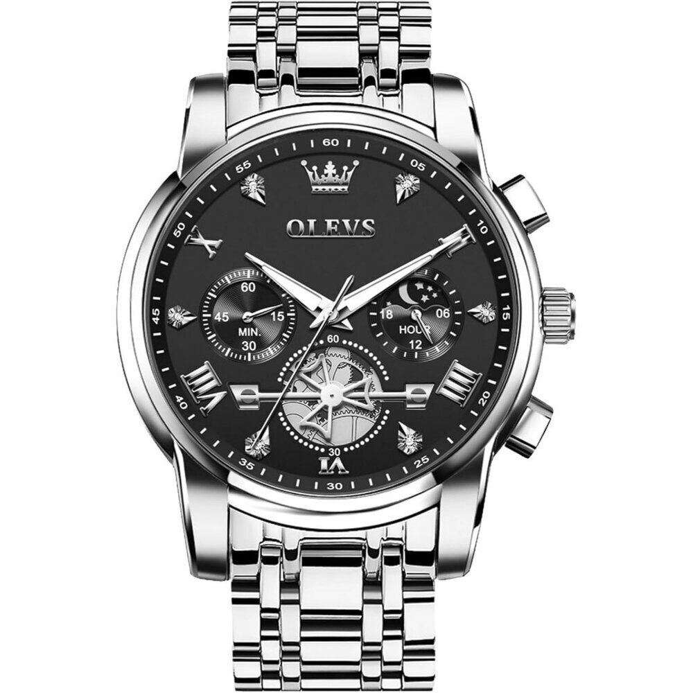 Men's Sliver-Black Minimalist Waterproof Stainless Steel Mesh Band Wrist Watch
